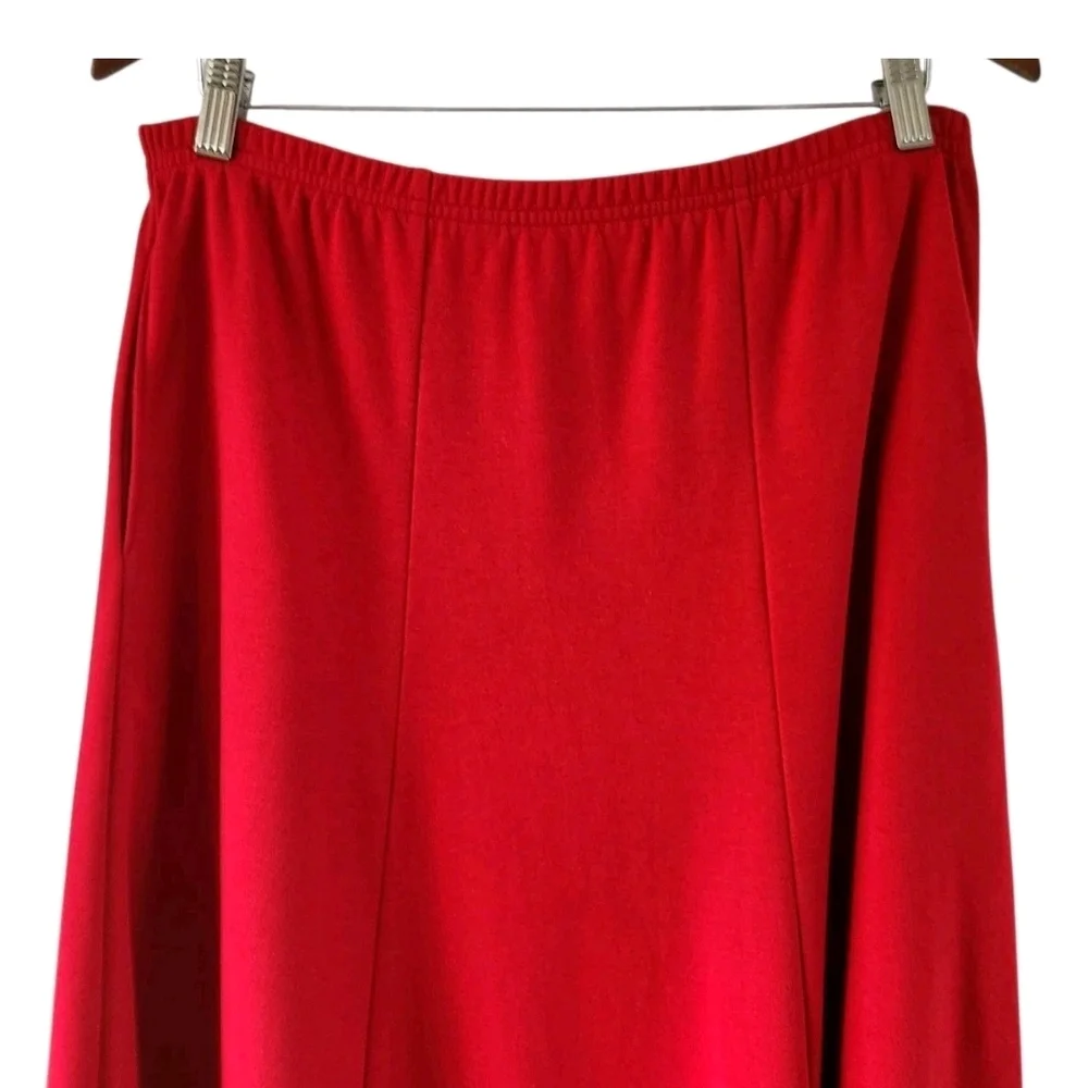Lands End Red Cotton A Line Skirt Pleated Pull On Pleated Womens Petite S 6 8 - Picture 2 of 8